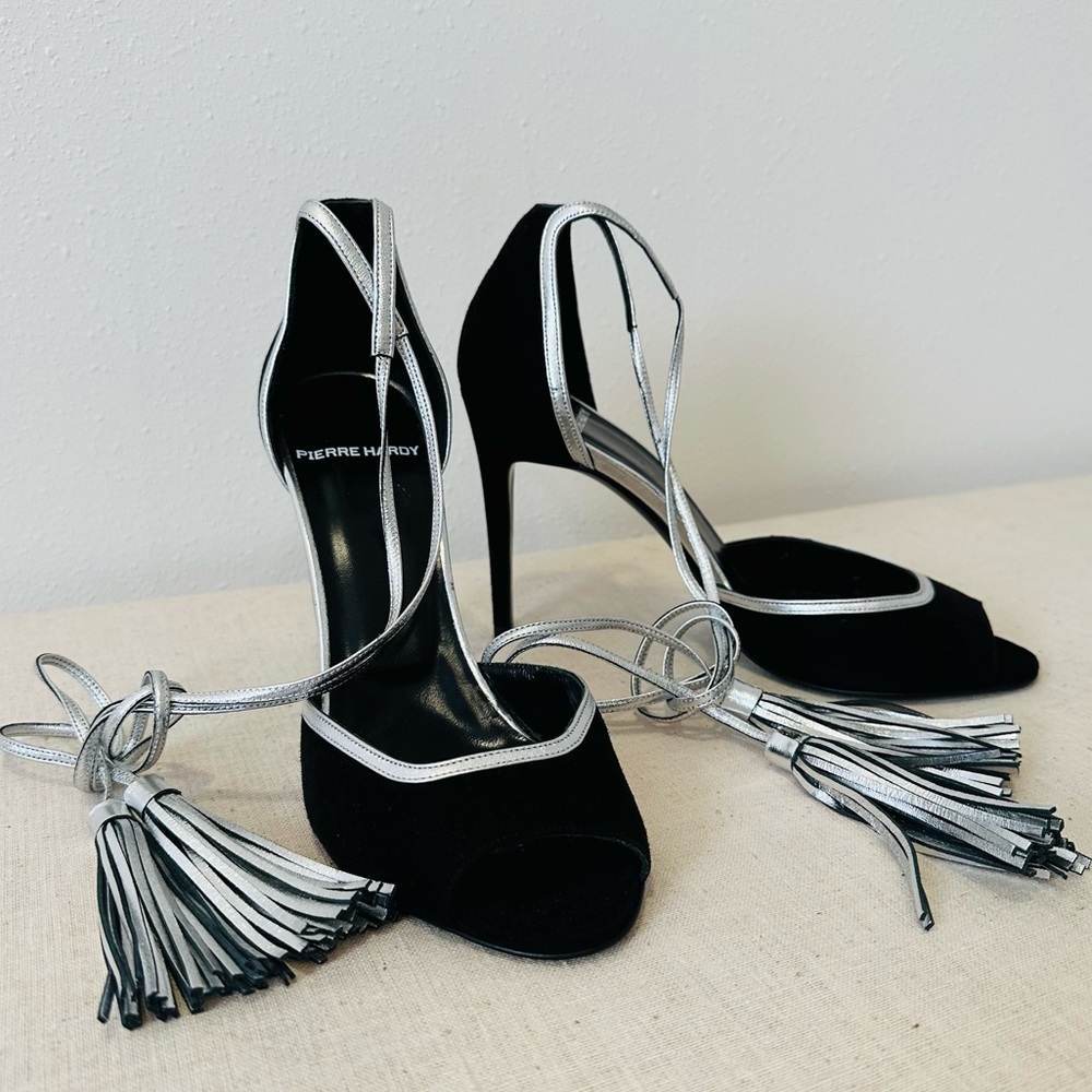New Pierre Hardy leather suede black silver tassel sandals - Picture 5 of 12